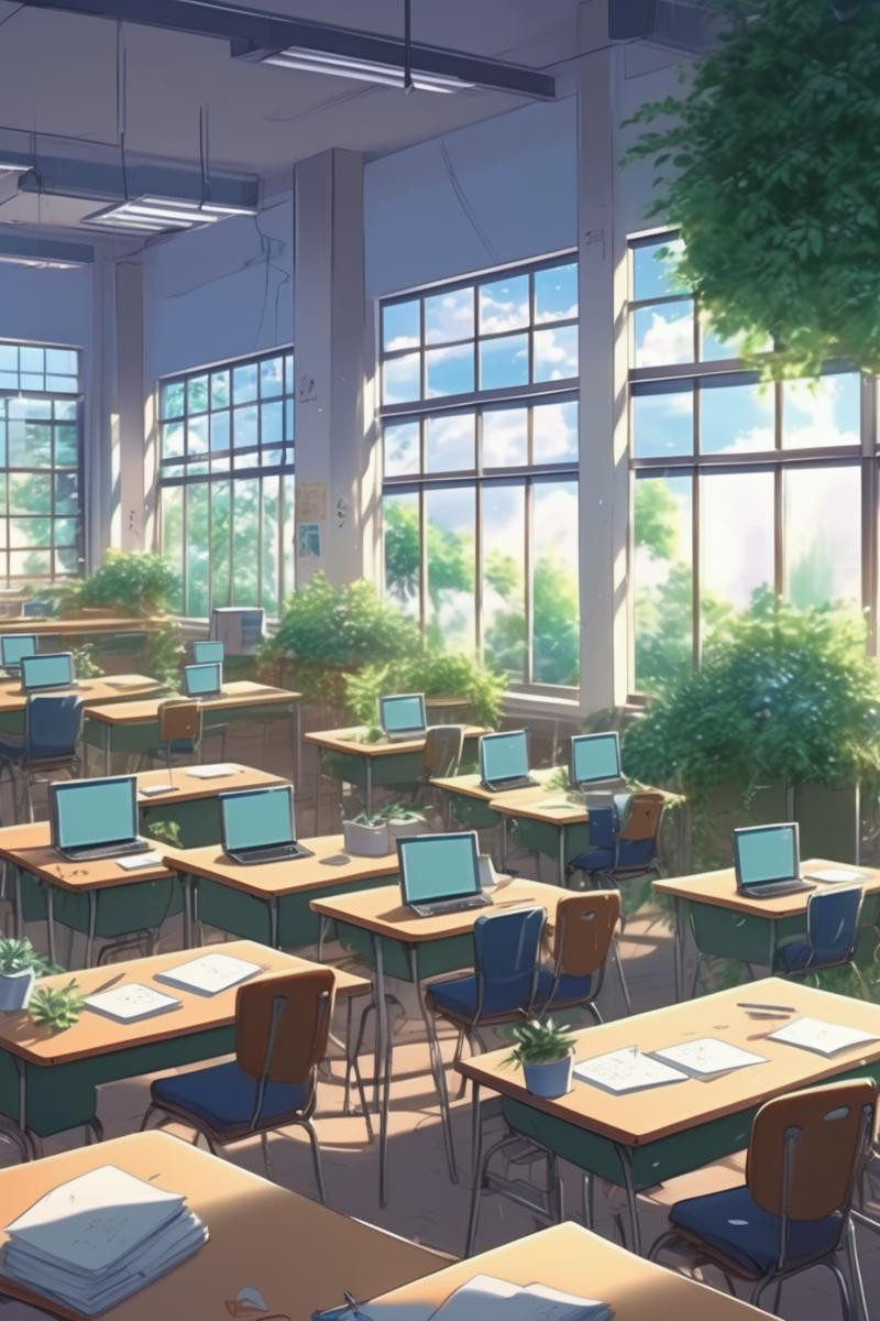 00019-1641237057-_lora_Makoto Shinkai Style_1_Makoto Shinkai Style - a college software development club with 5 computers, desks, chairs, writing.png